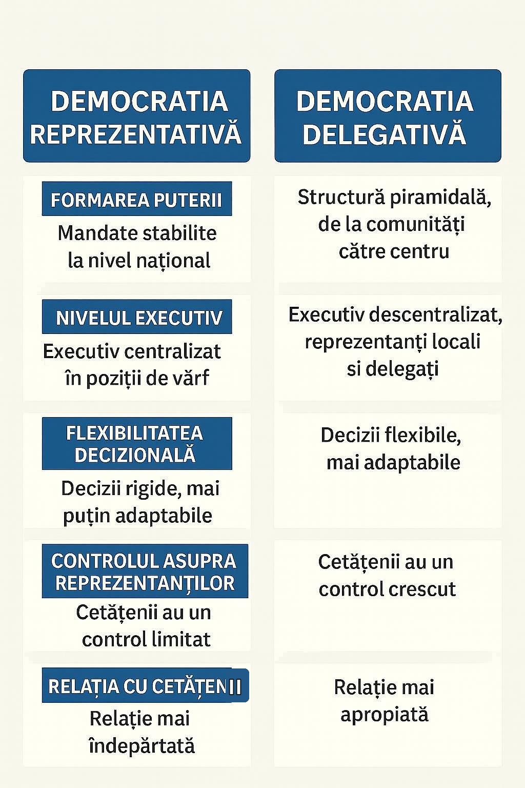 Comparație Democrația Reprezentativă versus Democrația Delegativă